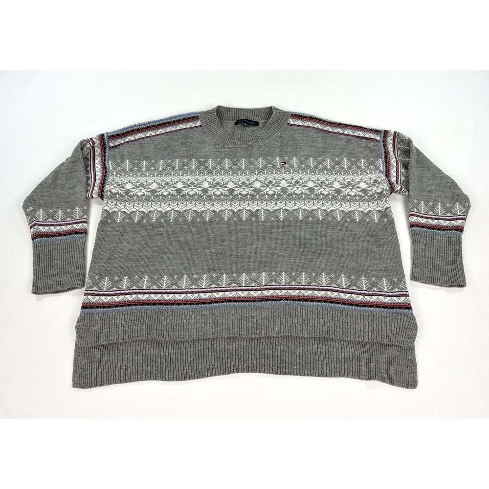 Tommy Hilfiger Fair Isle Sweater Gray Crew Neck Pullover Long Sleeve Women's XL